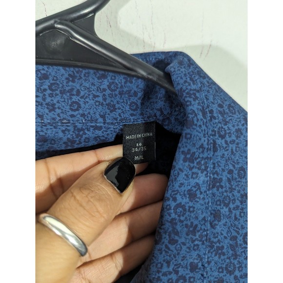 John Varvatos M/L Navy Blue Floral Button Down Slim Fit Shirt Men Size 16 34/35 - Picture 5 of 6